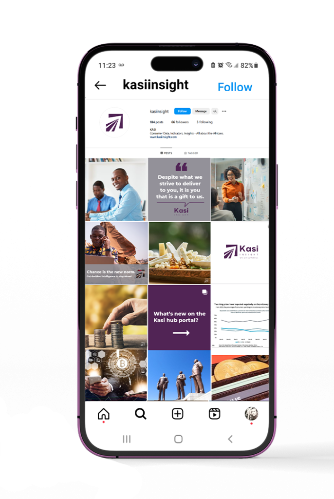 Cell phone screen displaying Kasi Insight Instagram page.